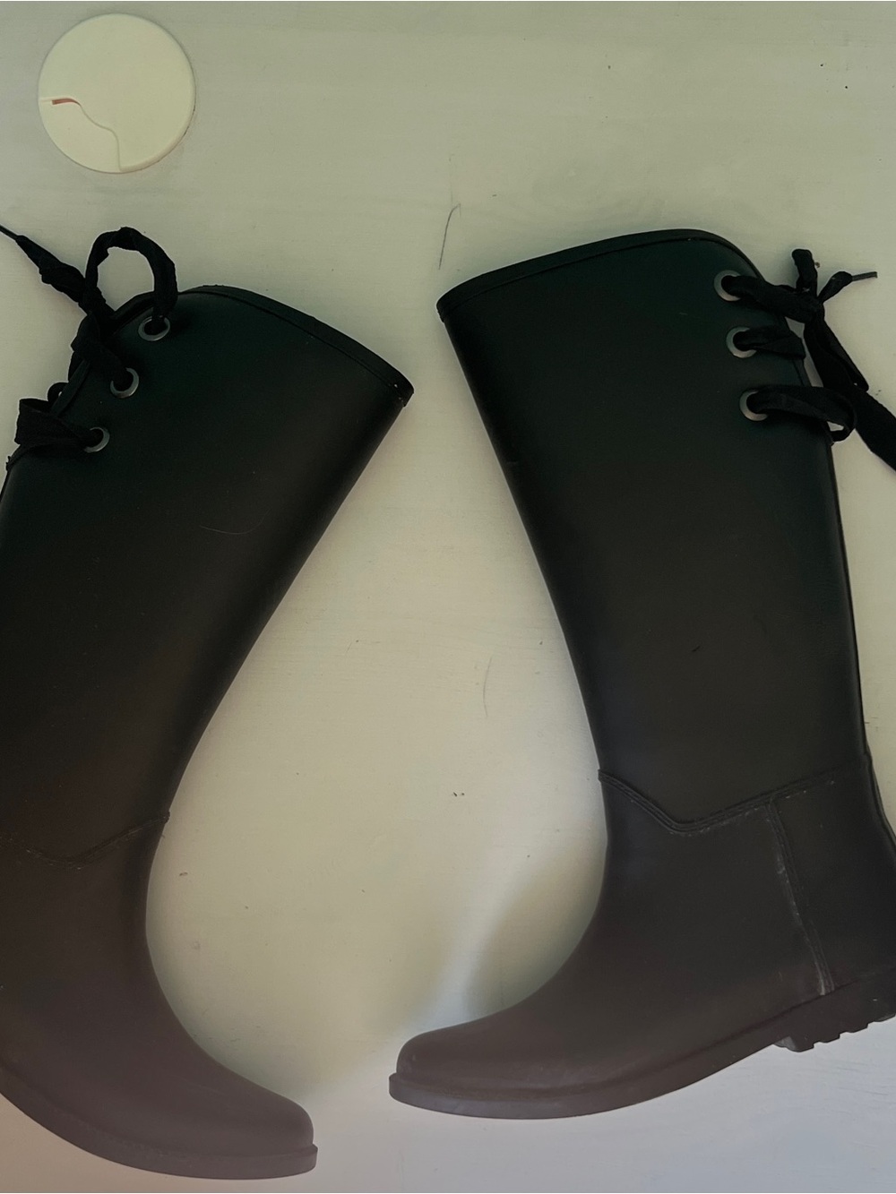 Women's Black Tall Lace-Back Rain Boots size 8
